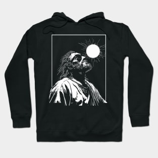 Silhouette of Jesus Wearing Glasses Looking Up at Solar Eclipse Hoodie